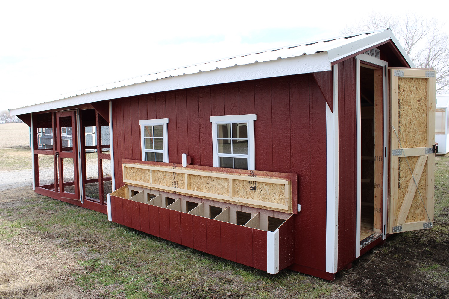 8'x12' Chicken Coop with Solar Chicken Door, Run and Separate Nesting Boxes FOR SALE | ProjectivePortableBuildings.com